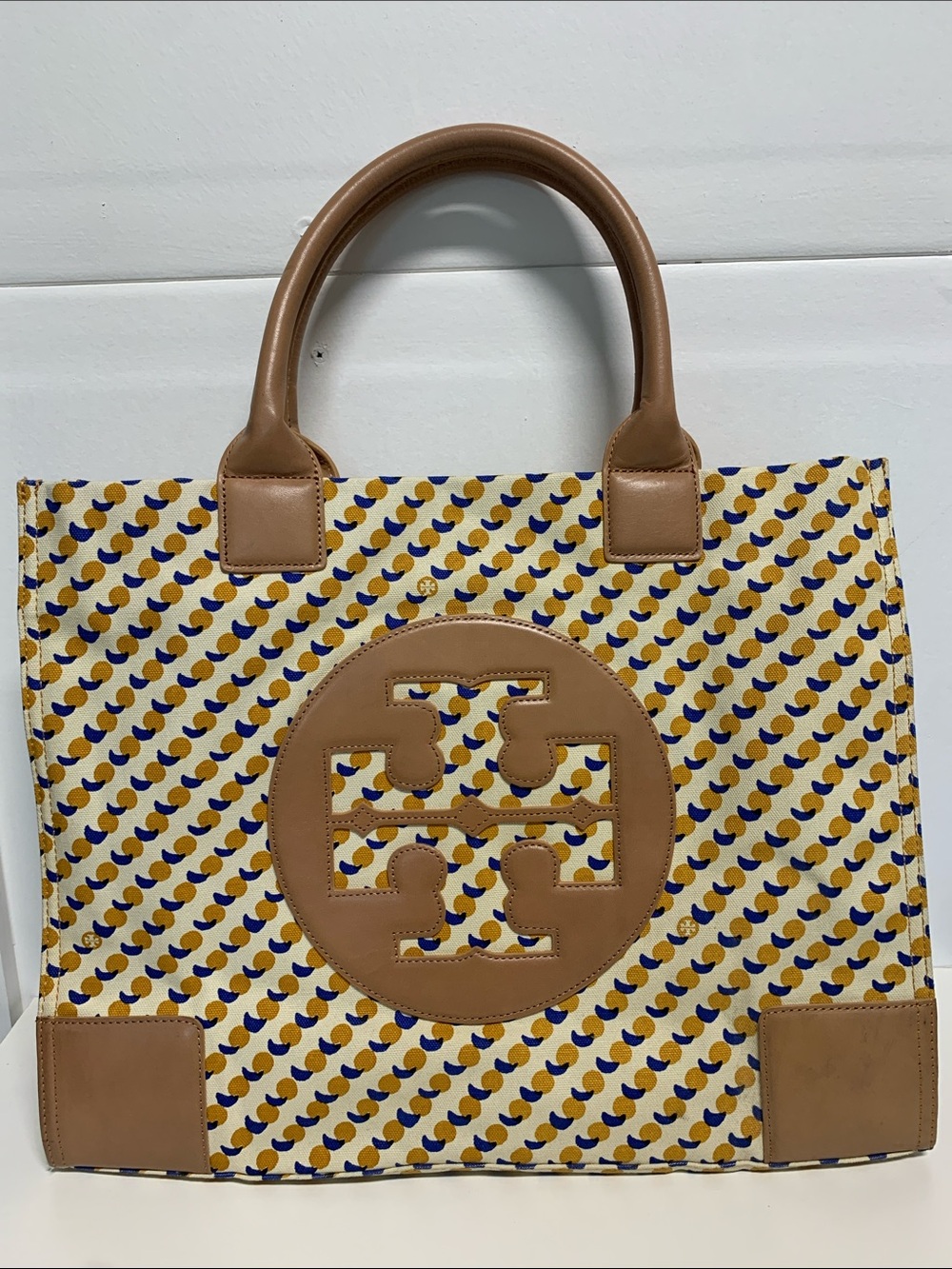 Tory Burch Tan Leather-Trimmed Patterned Tote